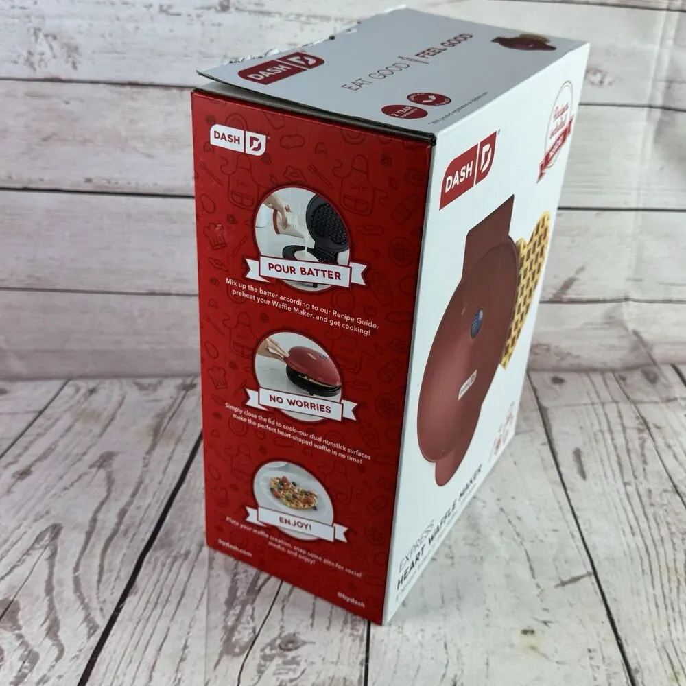 Dash Express Heart Waffle Maker Full Size Heart Shaped Waffles Red Nonstick